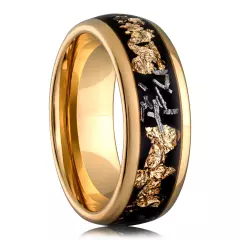 Meteorite Crushed Gold Leaf Flake Ring Mens Wedding Band Solid Tungsten Men Ring