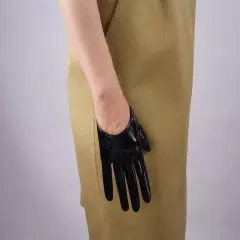 LATEX GLOVES Shine Leather Faux Patent Vegan PU 8" 21cm Short Basic Shine Black