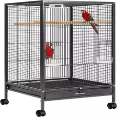 30 Inch Height Wrought Iron Bird Cage with Rolling Stand for Conures Lovebirds