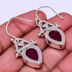 Ruby - Dyed Quartz Designer (Simulated) 925 Sterling Silver Earring 1.64" E92880