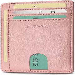 Buffway Slim mini ID holder card case front pocket Leather Wallet for Men Women