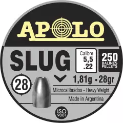 Apolo Slug Airgun Pellets, 5.5Mm.22 Caliber, 28 Grains, E19302 Silver