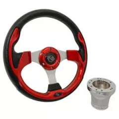 Star EV Golf Cart Red Rally 12.5 Steering Wheel and Chrome Adapter