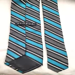 George Tie Polyester Men's Necktie 58" long Black Teal White Stripe