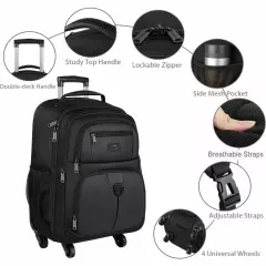 MATEIN Rolling Backpack w/ 4 Wheels, 17 inch Roller Travel Laptop Backpack Black