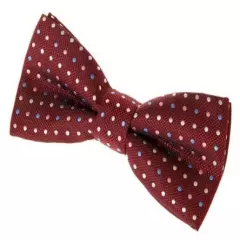  Vintage Three-Colour Polka Dots Woven Pre-tied Bow Tie (4.5") Burgundy