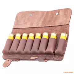 Leather Shotgun Cartridge Holder Pouch Belt Ammo 8 Shells 20-16-12GA. USA Seller