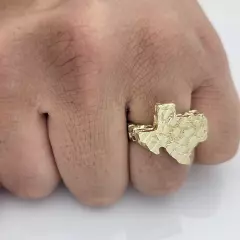 10K Yellow Gold Texas Nugget Ring For Men Texas State Gold Ring