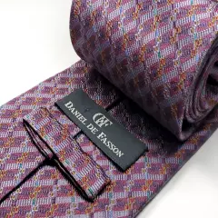 DANIEL DE FASSON Handmade 100% Silk Tie Men's Purple Burgundy Blue Necktie NEW