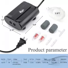 Aquarium Air Pump,3.5W 5W Dual Outlet Oxygen Pump with 2 Air Stone,Adjustable Ai