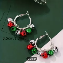 Christmas Bell Green~Red Gold Tone Hoop Earrings Pierced Women Girls Jewelry New