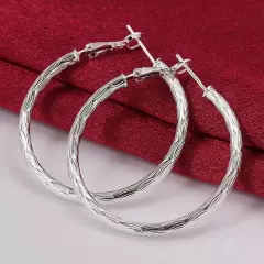 New Stunning Women Girls 925 Sterling Silver E Round Hoop Earrings 