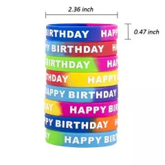 24pcs Happy Birthday Rubber Bracelets, Colored Silicone Stretch Wristbands fo...