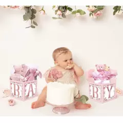 Four Floral Rose Gold Baby Boxes Decoration Baby Shower, Baby Girl, Table Decor