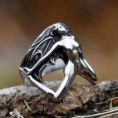 Demon Skull Men's Women's Ring Gothic Wing Stainless Steel Naked Devil Punk Ring