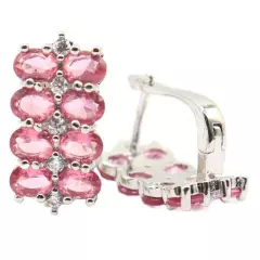 Beautiful Pink Tourmaline White CZ Engagement Silver Earrings 