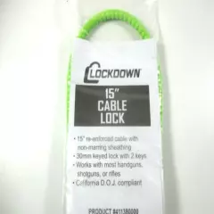 LOCKDOWN 15 Inch Cable Gun Lock green with 2 Keys New In Package kid safe child