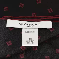 GIVENCHY Mens Black Burgundy LOGO Silk Pocket Square Italy NWOT