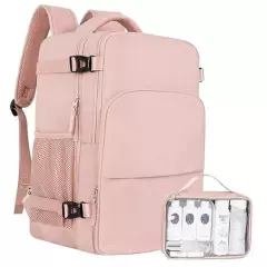 Travel Backpack for Women, Flight Approved Carry On Backpack with Large Pink