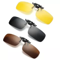 Mens Polarized Day Night Vision Flip-up Clip-on Lens Driving Glasses Sunglasses