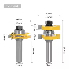 2PCS 1/2in(12.7mm) 12mm Shank Joint Router Bits Set Tongue and Groove Adjustable