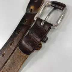 Very Worn Distressed Brown Cracked Genuine Leather Belt - Men's Size 32