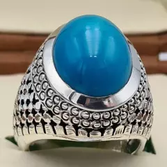 Old Mine Feroza Ring - Natural Turquoise Stone in Stunning Robin Blue Color