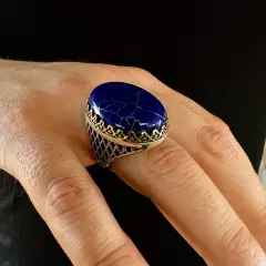 925 Sterling Silver Oval Lapis Lazuli Stone Handmade Men's Ring