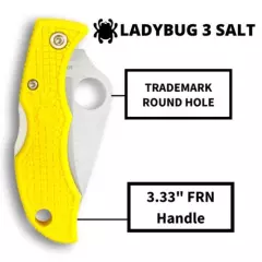 Spyderco LYLP3 Ladybug 3 Salt FRN Knife with Steel PlainEdge Blade - Yellow