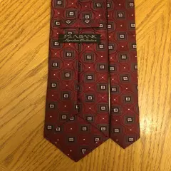 Jos. A. Bank Signature Silk Tie, Red Blue Brown & White Geometric Design