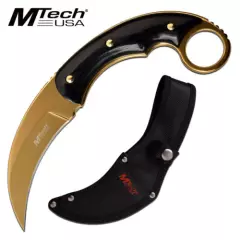 New MTech MT-20-84GD Gold Polished Fixed Blade Pakkawood Handle Karambit Sheath