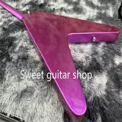 Purple Flying V Electric Guitar HH Pickup Chrome Part White Pickguard Solid Body