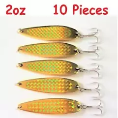 10 Pieces Casting 2oz Gold Holograp Crocodile Spoons Trolling Fishing Lures 