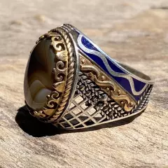 New sultani 925 Sterling Silver men ring natural yemeni sultani agate aqeeq جزع