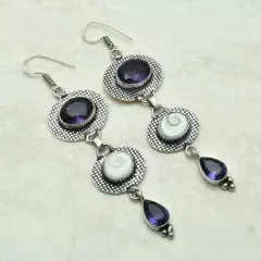 Amethyst Shiva Eye Handmade Drop Dangle Earrings Jewelry 2.8" AE-52334