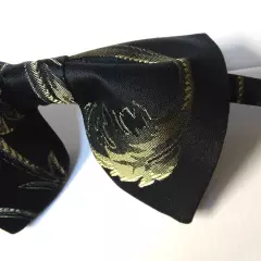 Handmade Oversized Brocade Bow tie Black/Gold Vintage style 70's Wedding Prom