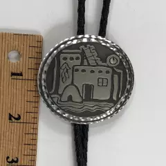 Southwest Bolo Tie Pueblo Design Braided Leather