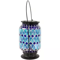 Cool Blue Mosaic Glass Outdoor Solar LED Lantern - 8 in by Sunnydaze