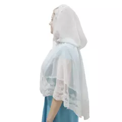 Women Hooded Veil With Cape Embroidery Florals Head Covering Mantilla Mass Veil