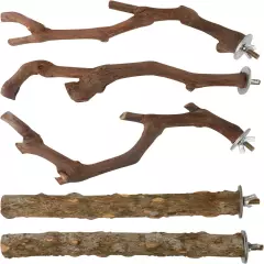 5PCS Bird Perch Stand Natural Wooden Parrot Stand Branch, 3 Grape Wood Perch, 2 