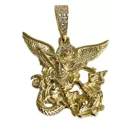 14k Gold Plated over Real 925 Silver St Saint Michael CZ Pendant San Miguel 1"