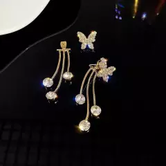 Fashion 18k Gold Plated Crystal Butterfly Tassel Earrings Women's Girl Jewelry