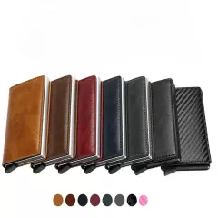 RFID Blocking LEATHER CARBON FIBER Mens Wallet Purse Slim ID Credit Card Holder