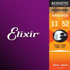 *3 SETS ELIXIR 16027 NANOWEB ACOUSTIC GUITAR STRINGS LIGHT 11-52 PHOSPHOR BRONZE