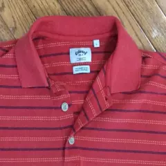 Callaway Men’s Red Striped Golf Polo Shirt Combed Cotton Size L