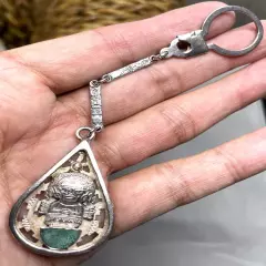 Peruvian Tumi and Malachite Stone Sterling Silver 925 Large Key Ring (J-222)