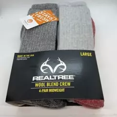 Realtree Wool Blend Crew Boot Socks 4 Pair Pack Men Women Large Odor Protection