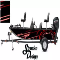 Pontoon Fishing Graphic Decal Boat Vinyl Wrap Modern Lines Red Shapes Neon US