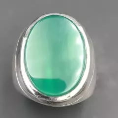 Men's Green Yemeni Aqeeq Ring - Unheated, Natural Yamani Hakik, Real Agate Stone