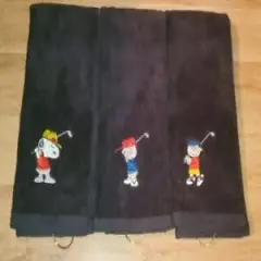 Snoopy Charlie Brown Lucy Embroidered Golf Towel Set 16x26 Black